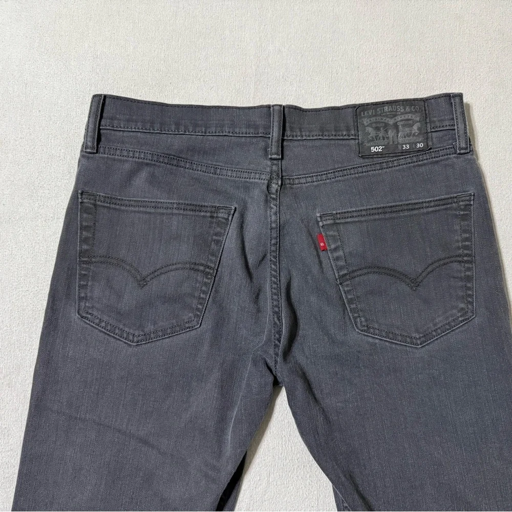 Levis 502 Jeans Mens 33x27 Gray Regular Tapered Mid Rise Dark‎ Wash Denim